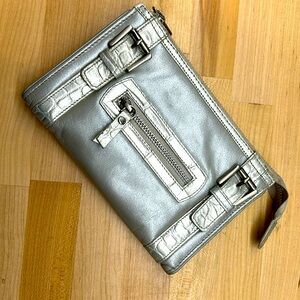 Silver Leather Wallet Clutch